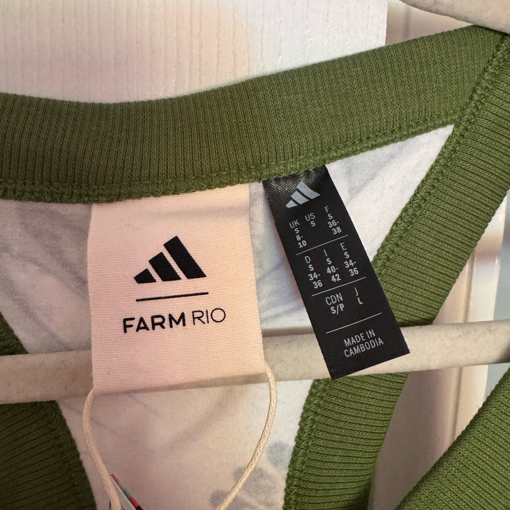 NWT Adidas x Farm Rio Jersey Farm Midi Dress in Cream White and Crew Green - Picture 10 of 11